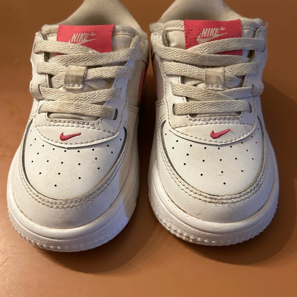 Nike Kids White Sneakers with Pink Accents